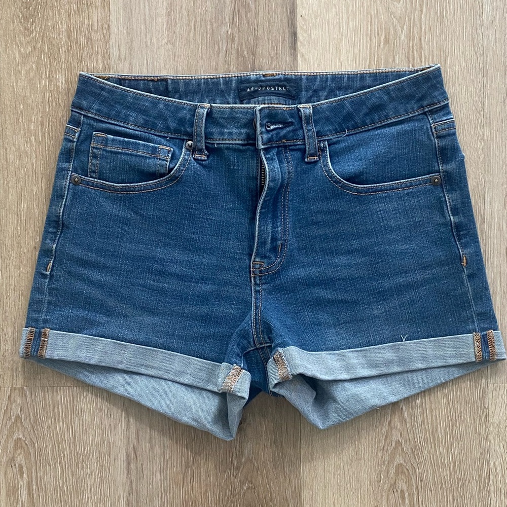 Aeropostale Flex Effect High Rise Denim Rolled Up Medium Wash Shorts Size 8